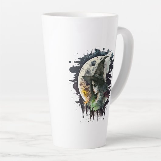 Blijf heks | Heks en Volle Maan Halloween Latte Mok (Rechterhoek)