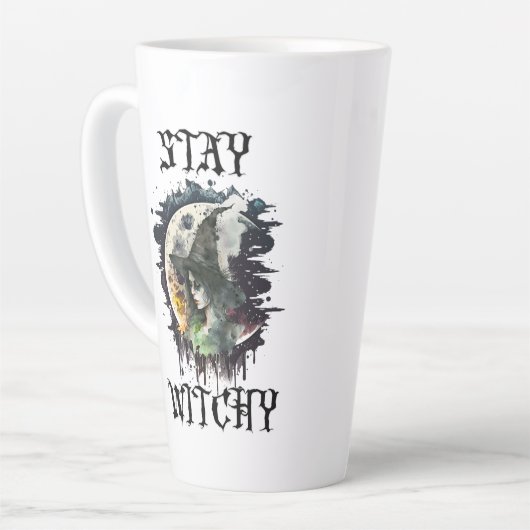 Blijf heks | Heks en Volle Maan Halloween Latte Mok (Linkerhoek)