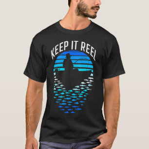 Blijf het Reel Vissen Retro Zonsondergang Grappige T-shirt