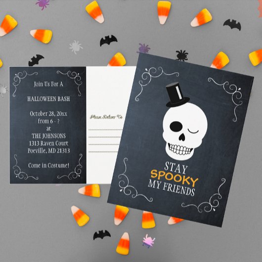 Blijf hier mijn vriendenknopje Halloween uitnodigi Briefkaart