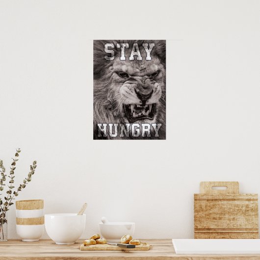 Blijf honger, leeuw, puinhoop, Gym, Succesvolle mo Poster (Keuken)