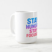 Blijf hongerig Blijf gefocust Sticker Koffiemok (Voorkant links)