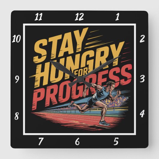 Blijf hongerig naar Progress Runner Vierkante Klok (Voorkant)