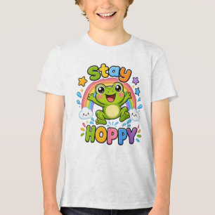 Blijf Hoppy Cute Gelukkige Kikker Cartoon Ontwer Tri-Blend Shirt