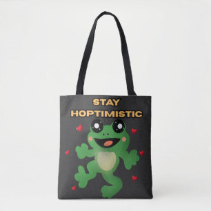 Blijf Hoptimistisch Cute Frog Pun Grappige Frog Li Tote Bag