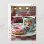 Blijf in contact met deze Schattigee Donut en Koff Briefkaart (Voorkant / Achterkant)