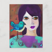 Blijf in contact met een vriend | Meisje en vogel Briefkaart (Voorkant)