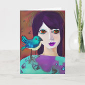 Blijf in contact met een vriend | Meisje en vogel Kaart (Voorkant)