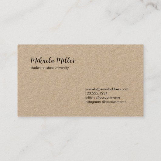 Blijf in contact met elegant Black Script Kraft Contactkaartje (Achterkant)