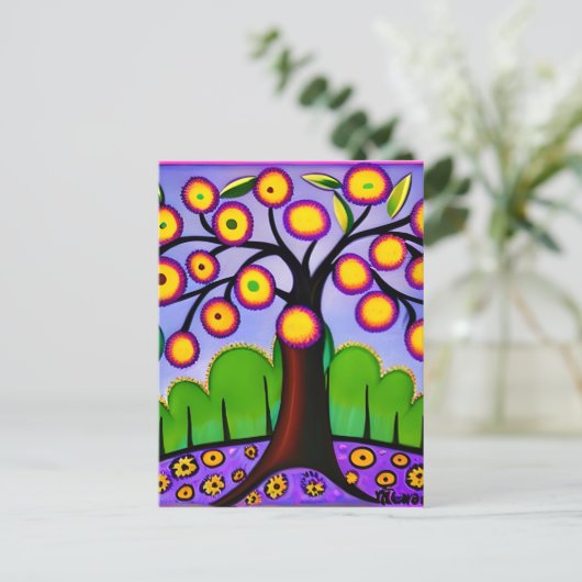 Blijf in contact | Waanzinnige Folk Art Tree Briefkaart (Staand voorkant)