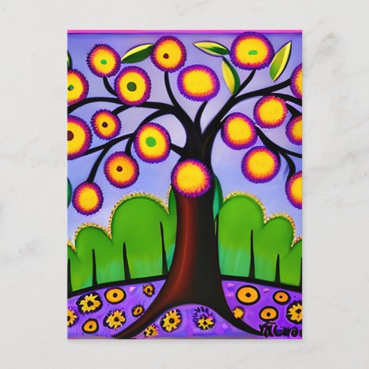 Blijf in contact | Waanzinnige Folk Art Tree Briefkaart (Voorkant)