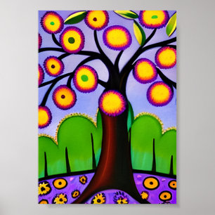 Blijf in contact   Waanzinnige Folk Art Tree Poster