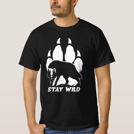 Blijf in de natuur - Wolf silhouette en voetafdruk T-shirt (Voorkant)