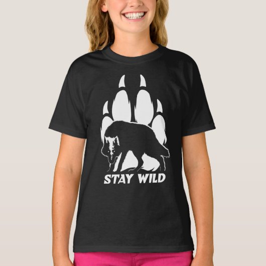 Blijf in de natuur - Wolf silhouette en voetafdruk T-shirt (Voorkant)