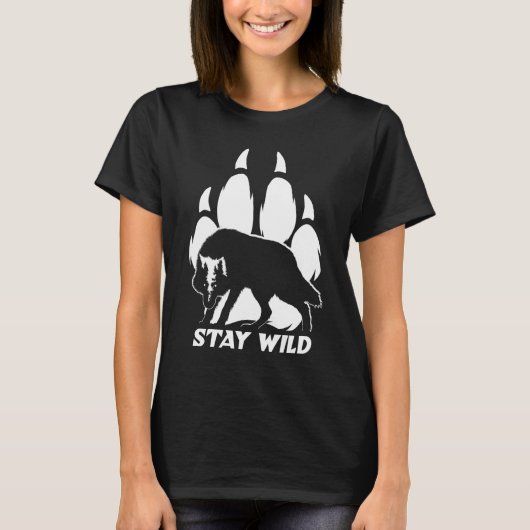 Blijf in de natuur - Wolf silhouette en voetafdruk T-shirt (Voorkant)