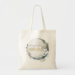 Blijf in het wild, maankind, bloemen maan tote bag