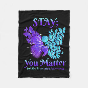 Blijf je Butterfly Semicolon zelfmoordbewustzijn Fleece Deken