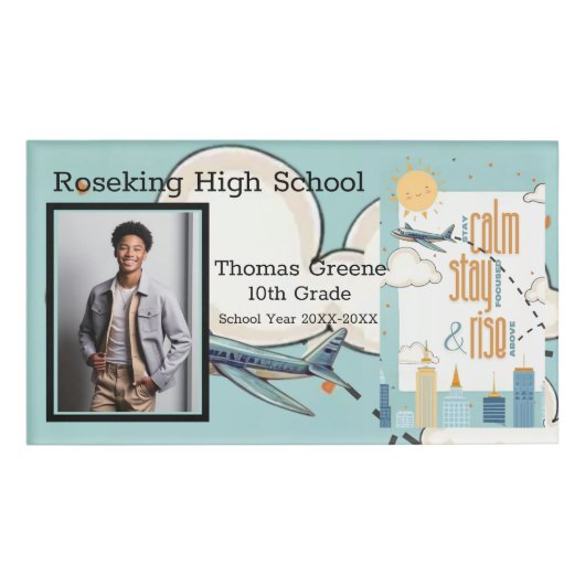 Blijf kalm, blijf gefocust en stijg boven het them naambadge (Voorkant)