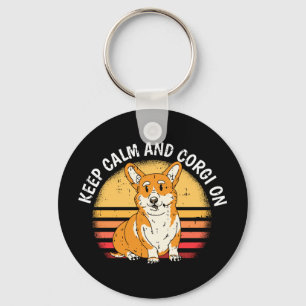 Blijf kalm corgi hond retro puppy liefhebber eigen sleutelhanger
