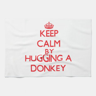 Blijf kalm door een Donkey te knuffelen Theedoek