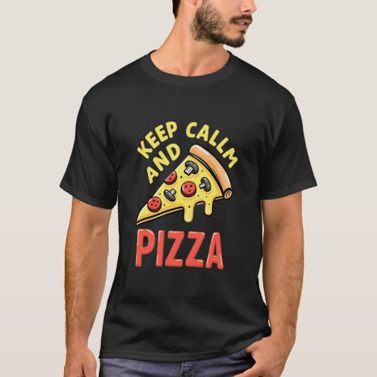 Blijf kalm Eet Pizza – Retro Style T-shirt (Voorkant)