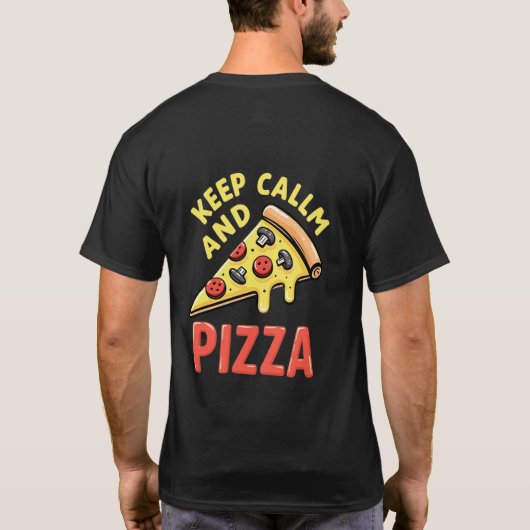 Blijf kalm Eet Pizza – Retro Style T-shirt (Achterkant)