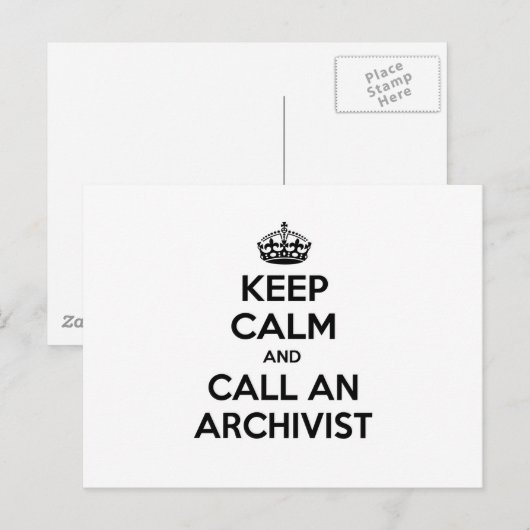 Blijf kalm en bel een archivaris briefkaart (Voorkant / Achterkant)