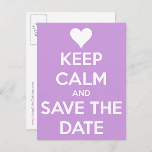 Blijf kalm en bewaar de datum lavendel aankondigingskaart (Voorkant / Achterkant)