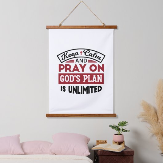 Blijf kalm en bid dat Gods plan onbeperkt is Hangend Wandkleed (Slaapkamer)