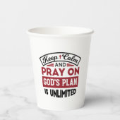 Blijf kalm en bid dat Gods plan onbeperkt is Papieren Bekers (Achterkant)