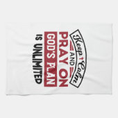 Blijf kalm en bid dat Gods plan onbeperkt is Theedoek (Horizontaal)