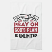 Blijf kalm en bid dat Gods plan onbeperkt is Theedoek (Verticaal)