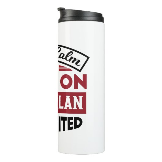 Blijf kalm en bid dat Gods plan onbeperkt is Thermosbeker (Geroteerd rechts)