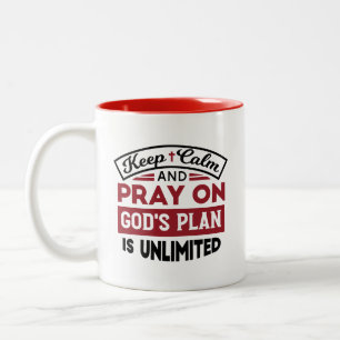 Blijf kalm en bid dat Gods plan onbeperkt is Tweekleurige Koffiemok