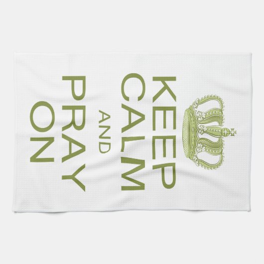 Blijf kalm en bid op groot koninklijk besluit theedoek (Horizontaal)