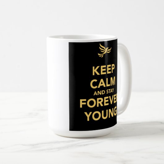 Blijf kalm en blijf altijd jong koffiemok (Voorkant rechts)