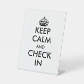 Blijf kalm en check in grappige toonbank reclamebord met voetstuk (Voorkant)
