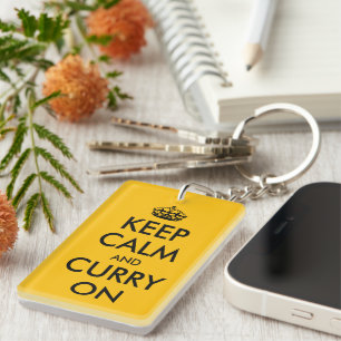 Blijf kalm en curry voort grappige gele sleutelhan sleutelhanger