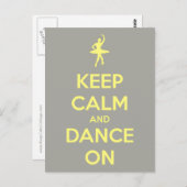 Blijf kalm en dans op grijs op geel briefkaart (Voorkant / Achterkant)