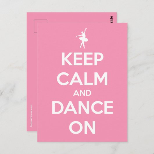 Blijf kalm en dans op roze en wit briefkaart (Voorkant / Achterkant)