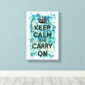 Blijf kalm en draag op blauw behang Damask Canvas Afdruk (Insitu (Houten vloer))