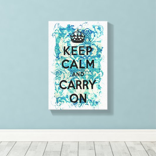 Blijf kalm en draag op blauw behang Damask Canvas Afdruk (Insitu (Houten vloer))