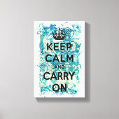Blijf kalm en draag op blauw behang Damask Canvas Afdruk (Voorkant)