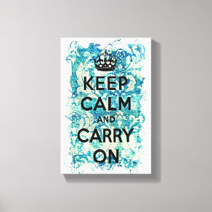 Blijf kalm en draag op blauw behang Damask Canvas Afdruk