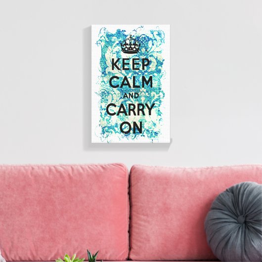 Blijf kalm en draag op blauw behang Damask Canvas Afdruk (Insitu (Woonkamer))