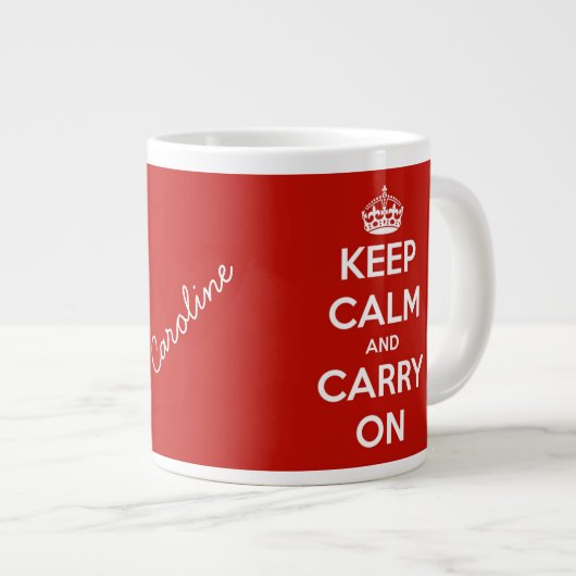 Blijf kalm en draai mee met Red Jumbo Personalized Grote Koffiekop (Voorkant rechts)