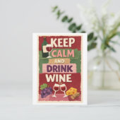 "Blijf Kalm en Drink Wijn" Briefkaart (Staand voorkant)