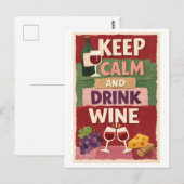 "Blijf Kalm en Drink Wijn" Briefkaart (Voorkant / Achterkant)