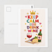 "Blijf kalm en drink wijn" Briefkaart (Voorkant / Achterkant)
