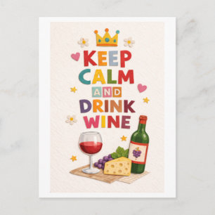 "Blijf kalm en drink wijn" Briefkaart
